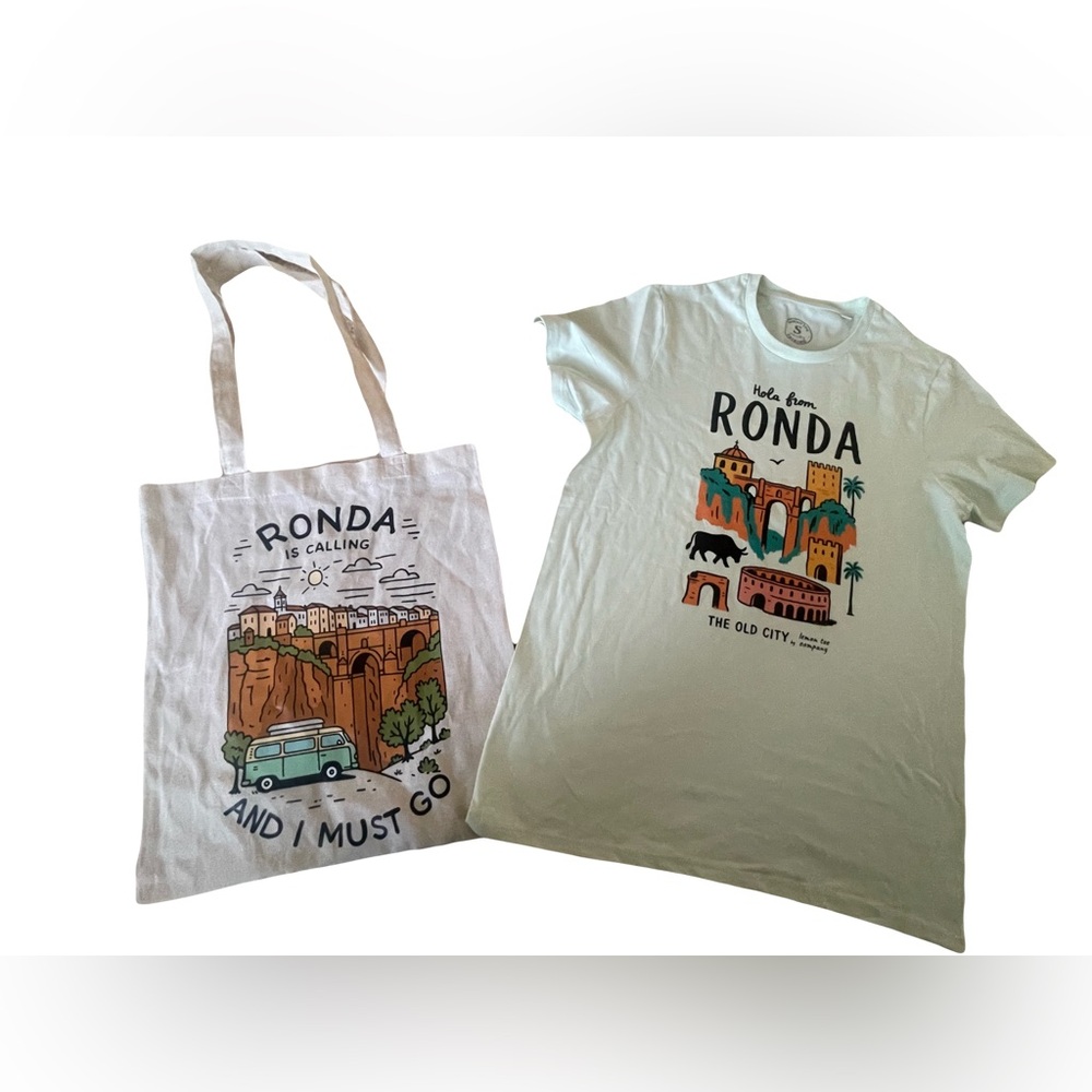 NWOT Bundle of 2 Ronda Spain Graphic T-Shirt & matching tote. Men size S